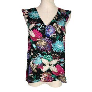 J.Crew Floral Print Sleeveless Ruffle V-Neck Top Multicolor Womens Size 2